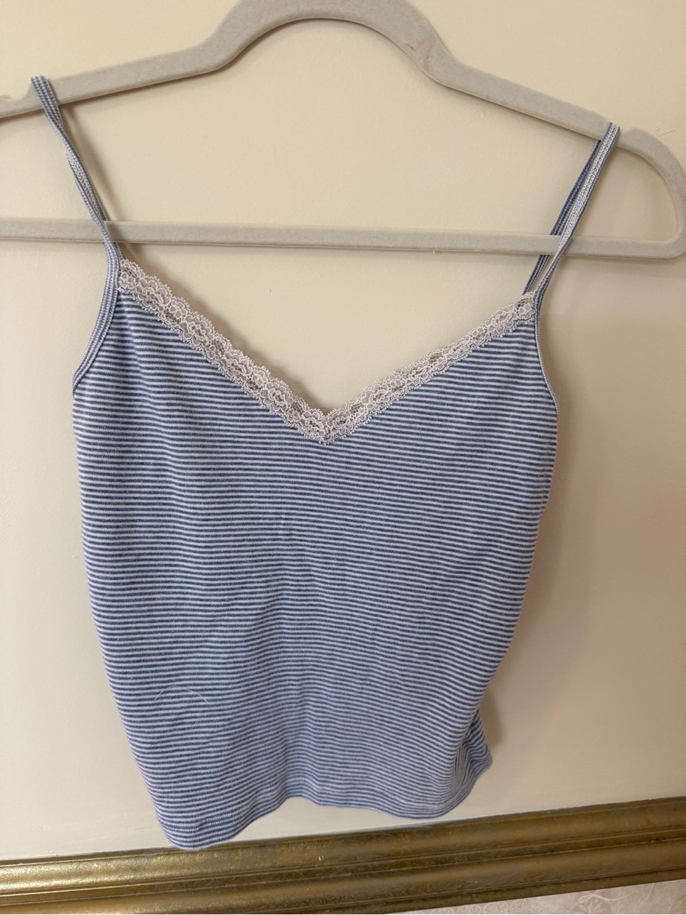 Brandy Melville Blue & White Striped Lace Trim Cami
